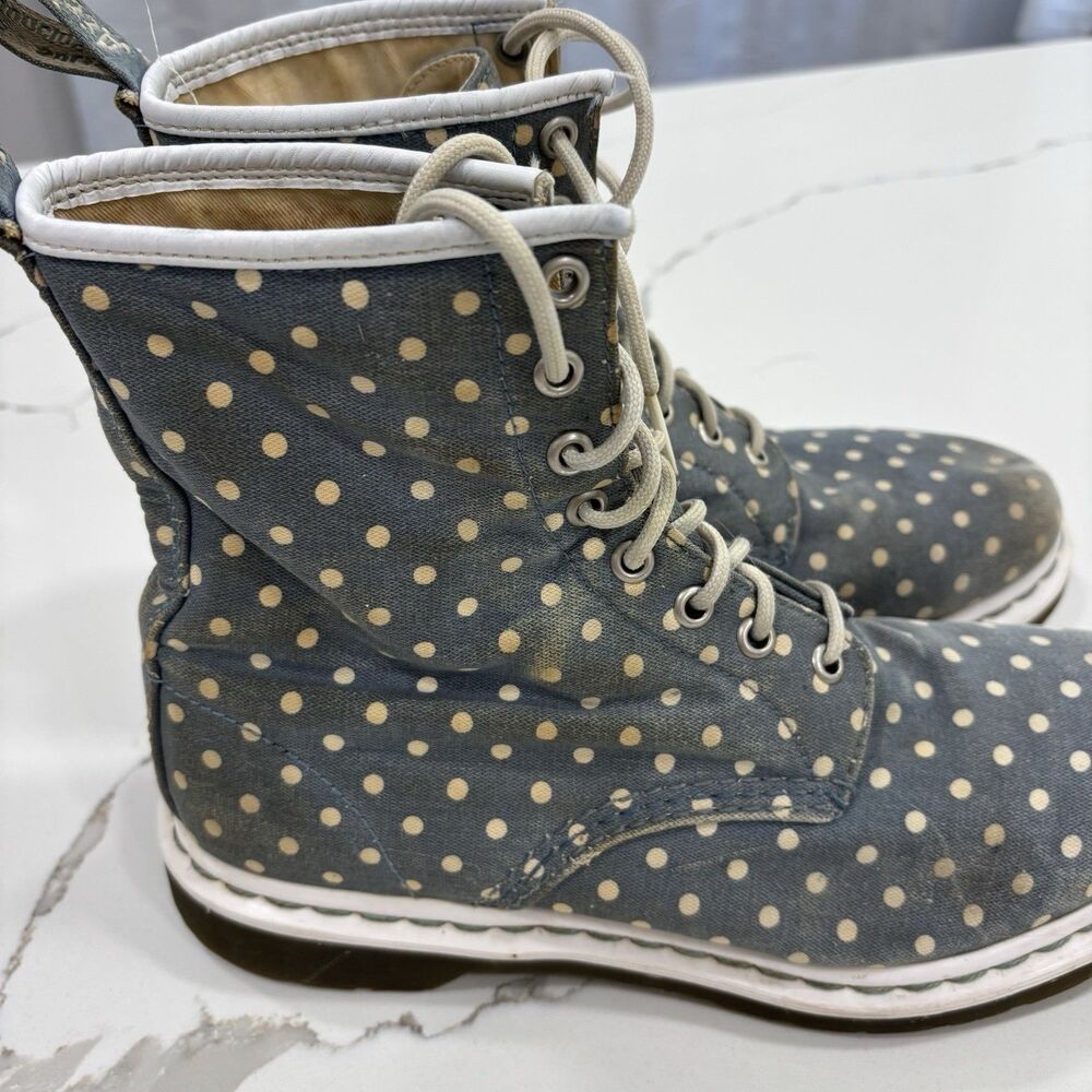 Doc Martens Womens Size 9 Boots Blue White Polka Dot Denim Lace Up - Picture 3 of 8